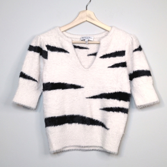 Michael Stars Honey Elbow Sleeve Pullover Sweater White Black Stripe V Size XS - Picture 2 of 13